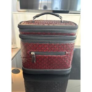 Rare Husqvarna Viking Small Travel Bag Dark Red Leather Lightweight Storage